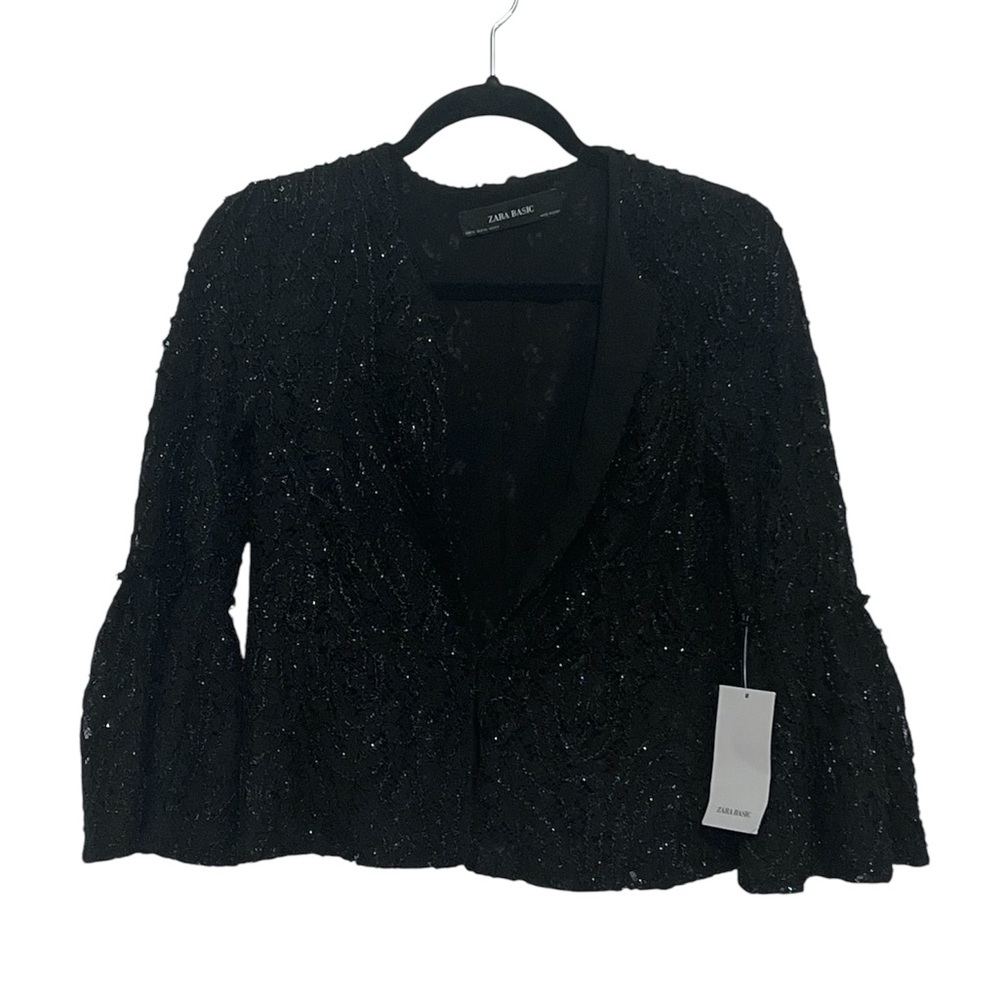 Zara Black Sparkly Lace Textured Blazer. Size XS. NWT
